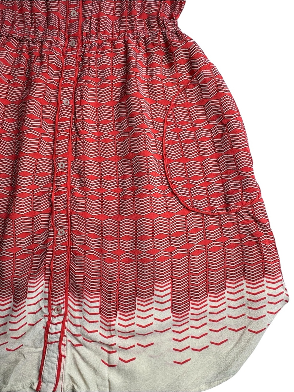 Anthropologie Maeve Veronia Chevron Print Shirt Dress Pockets Red Cream Size M - Picture 5 of 13